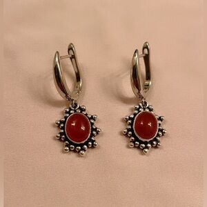Sterling Silver Carnelian Sunburst Leverback Earrings New